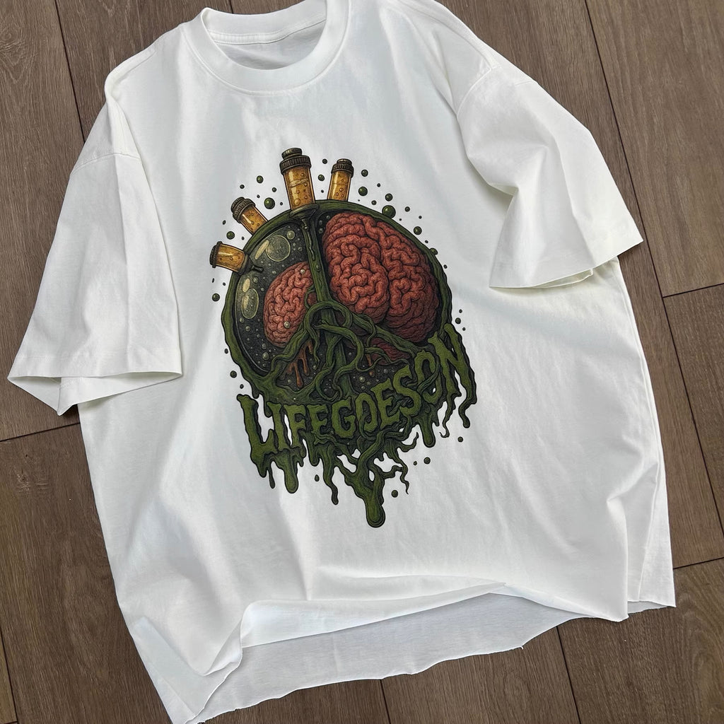 LIFEGOESON 25SS - “Abstract cartoon of a brain full of ideas”T-shirt