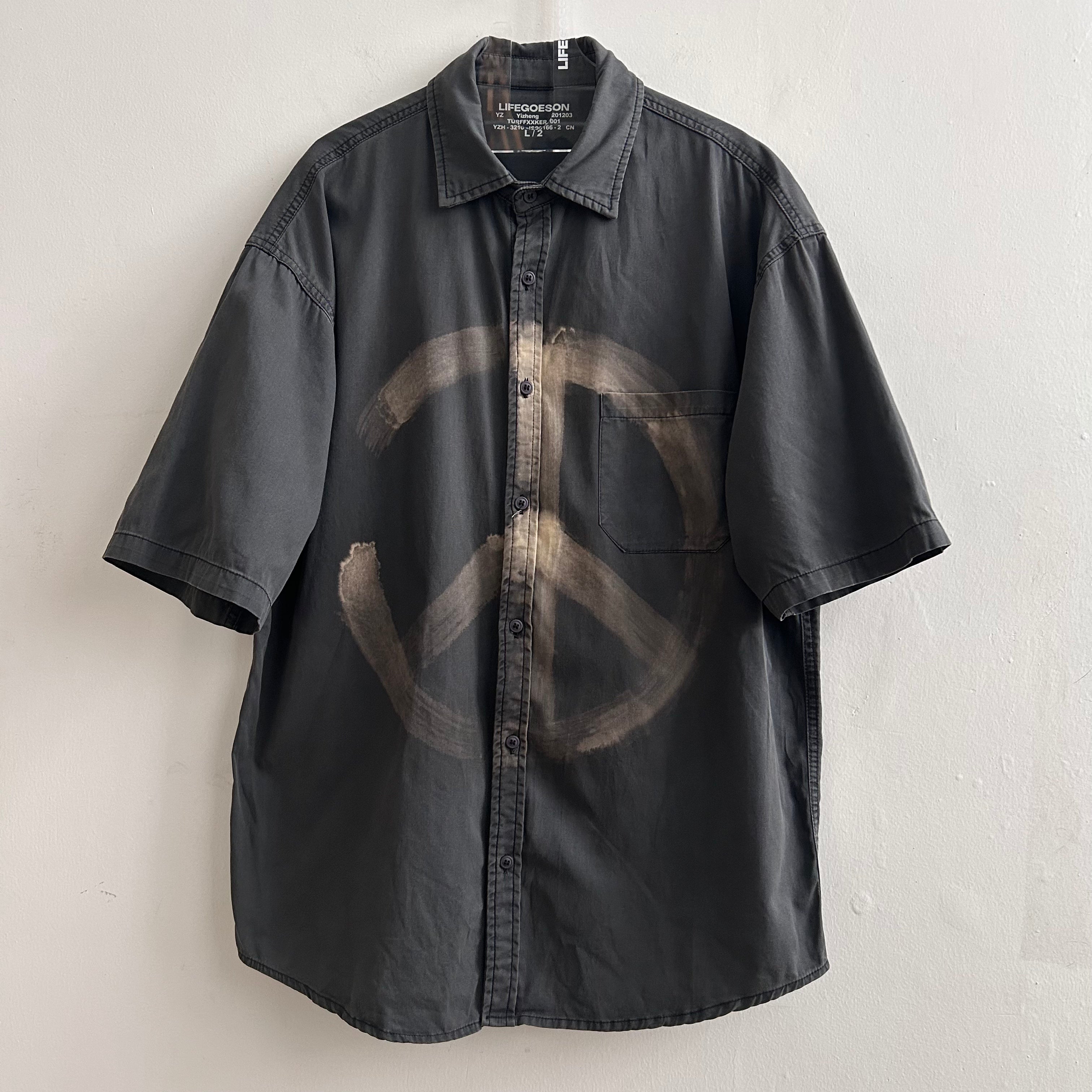 LIFEGOESON 25SS - Hand-Painted Peace Symbol Short-Sleeve Shirt