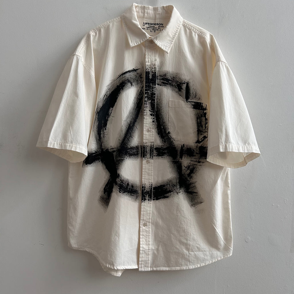 LIFEGOESON 25SS - Hand-Painted Peace Symbol Short-Sleeve Shirt