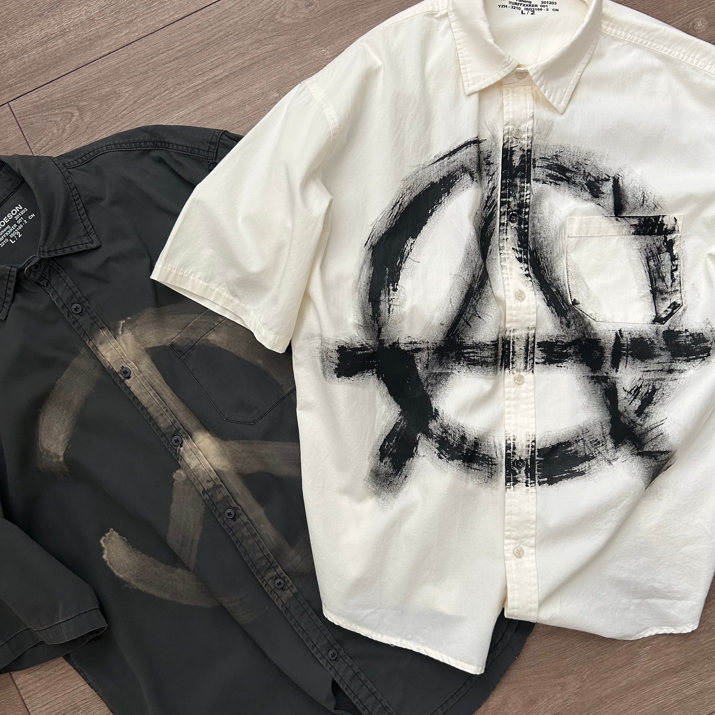 LIFEGOESON 25SS - Hand-Painted Peace Symbol Short-Sleeve Shirt