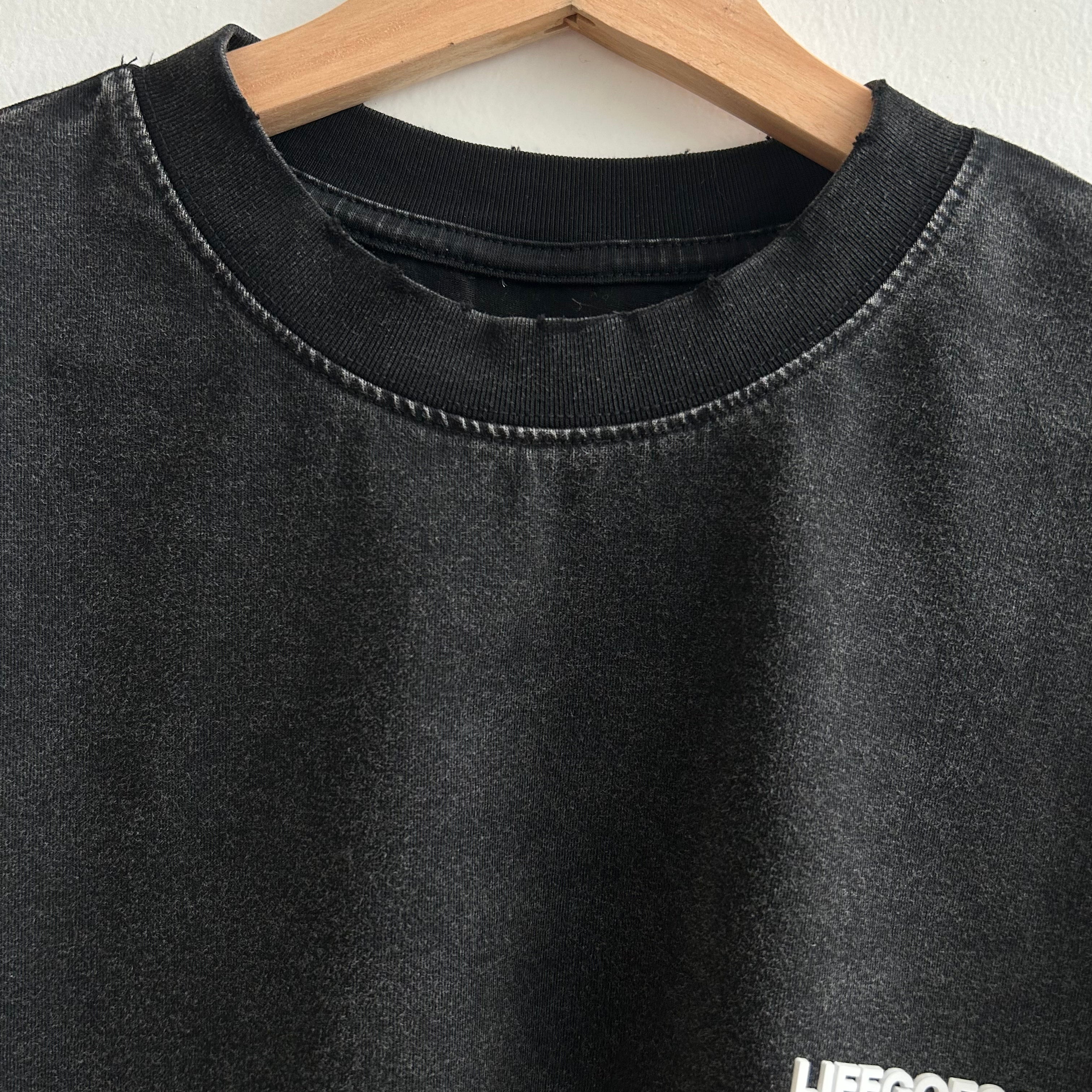 LIFEGOESON 25SS - Enzyme-Washed Black with Snowflake Abrasion Technique Shorts Set