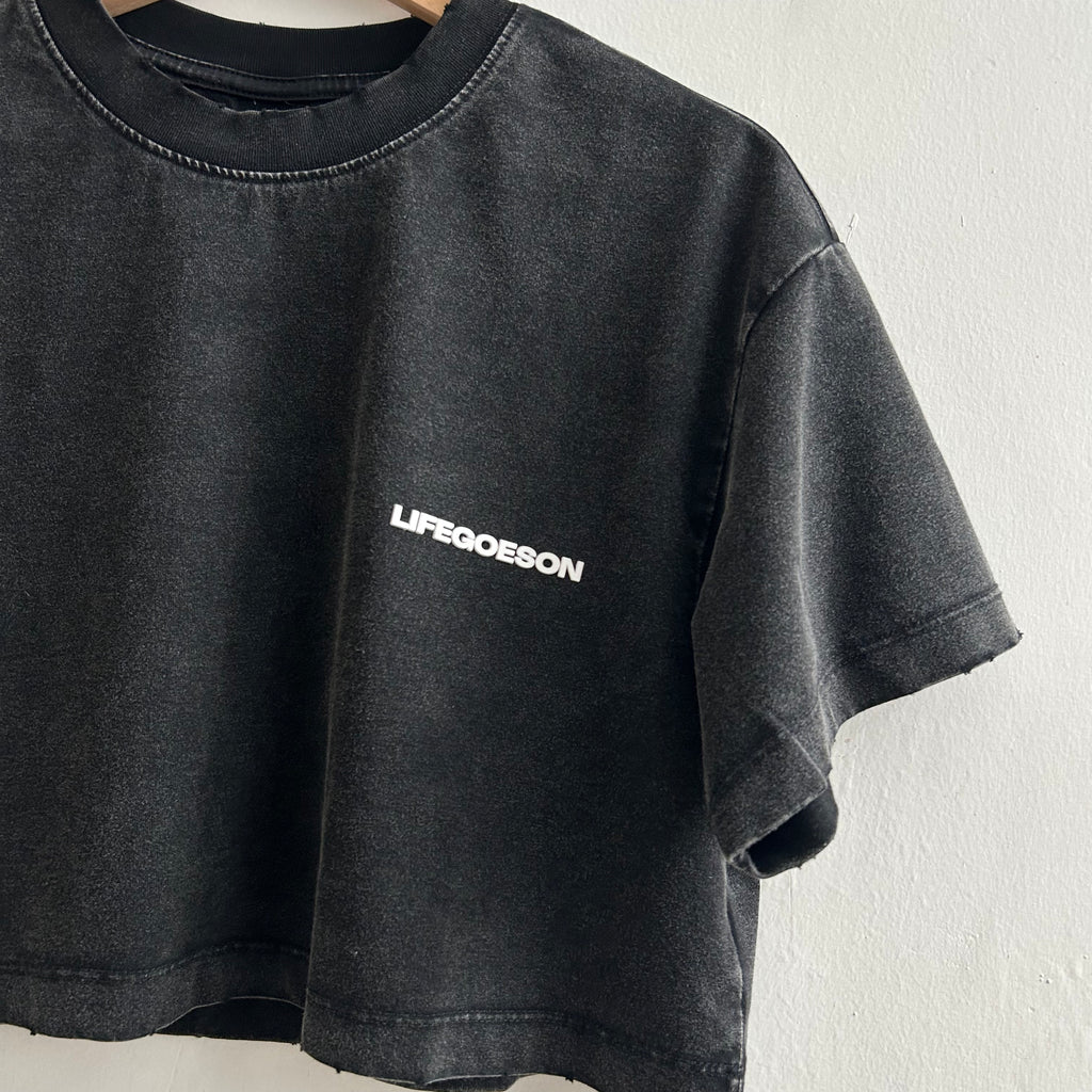 LIFEGOESON 25SS - Enzyme-Washed Black with Snowflake Abrasion Technique Shorts Set