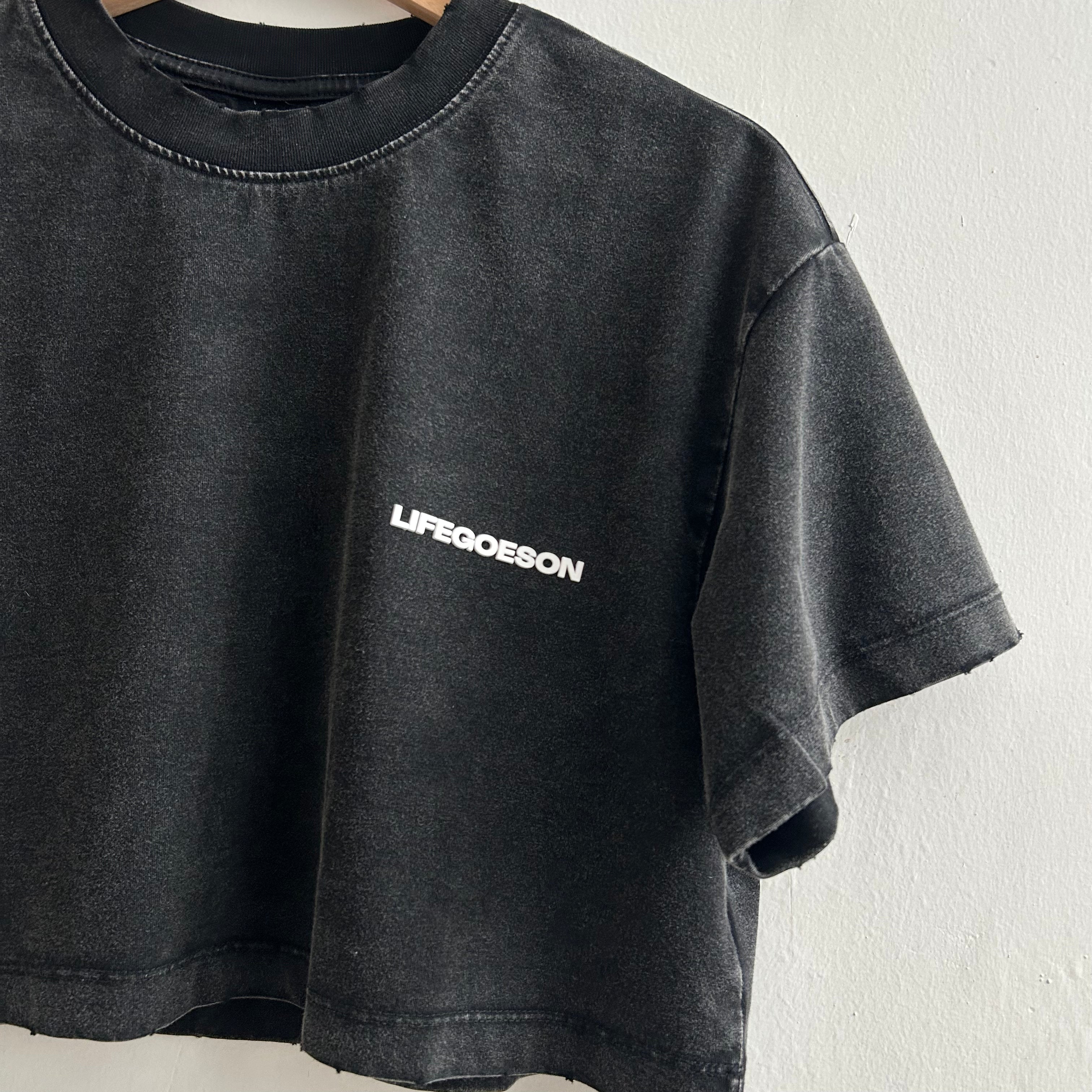 LIFEGOESON 25SS - Enzyme-Washed Black with Snowflake Abrasion Technique Shorts Set