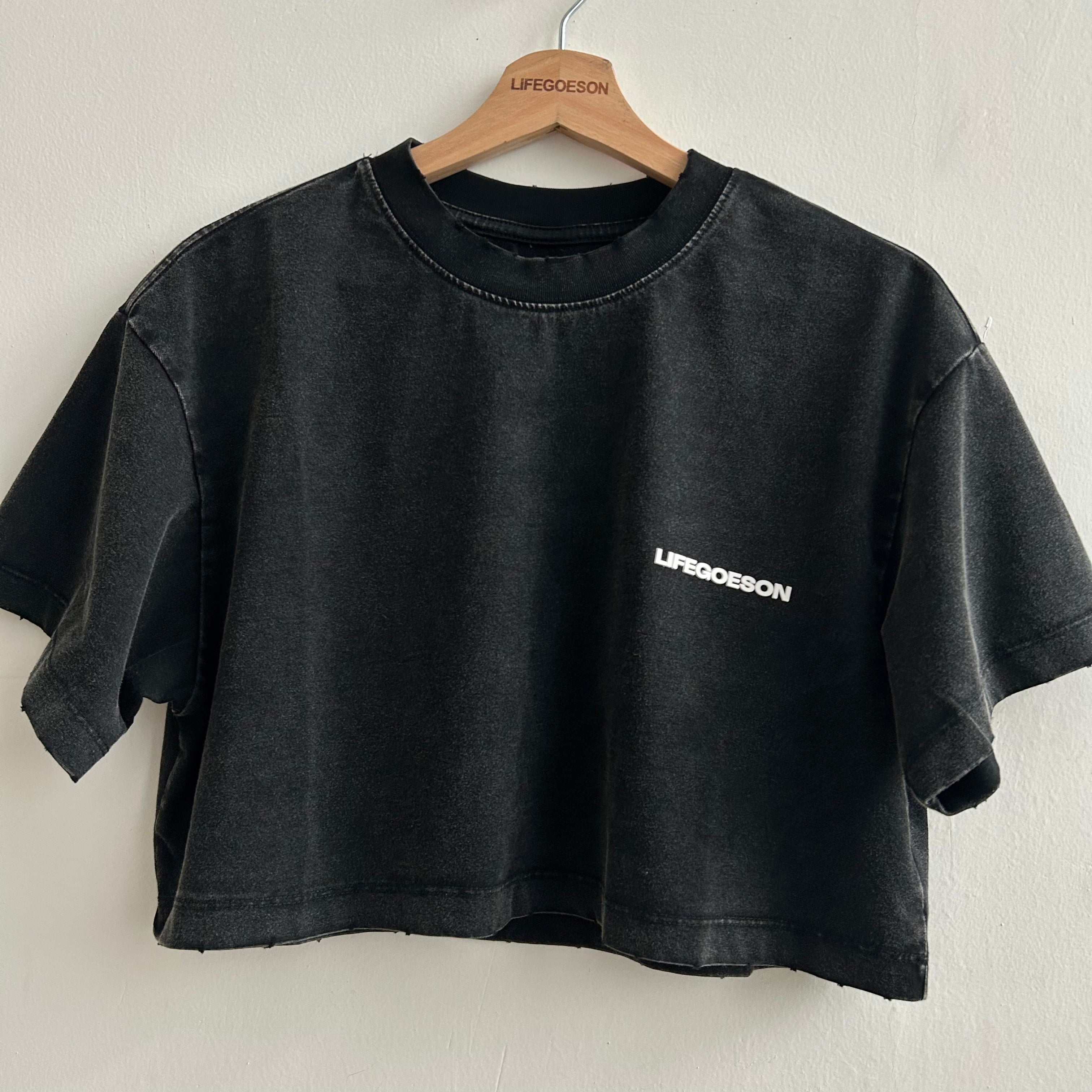 LIFEGOESON 25SS - Enzyme-Washed Black with Snowflake Abrasion Technique Shorts Set