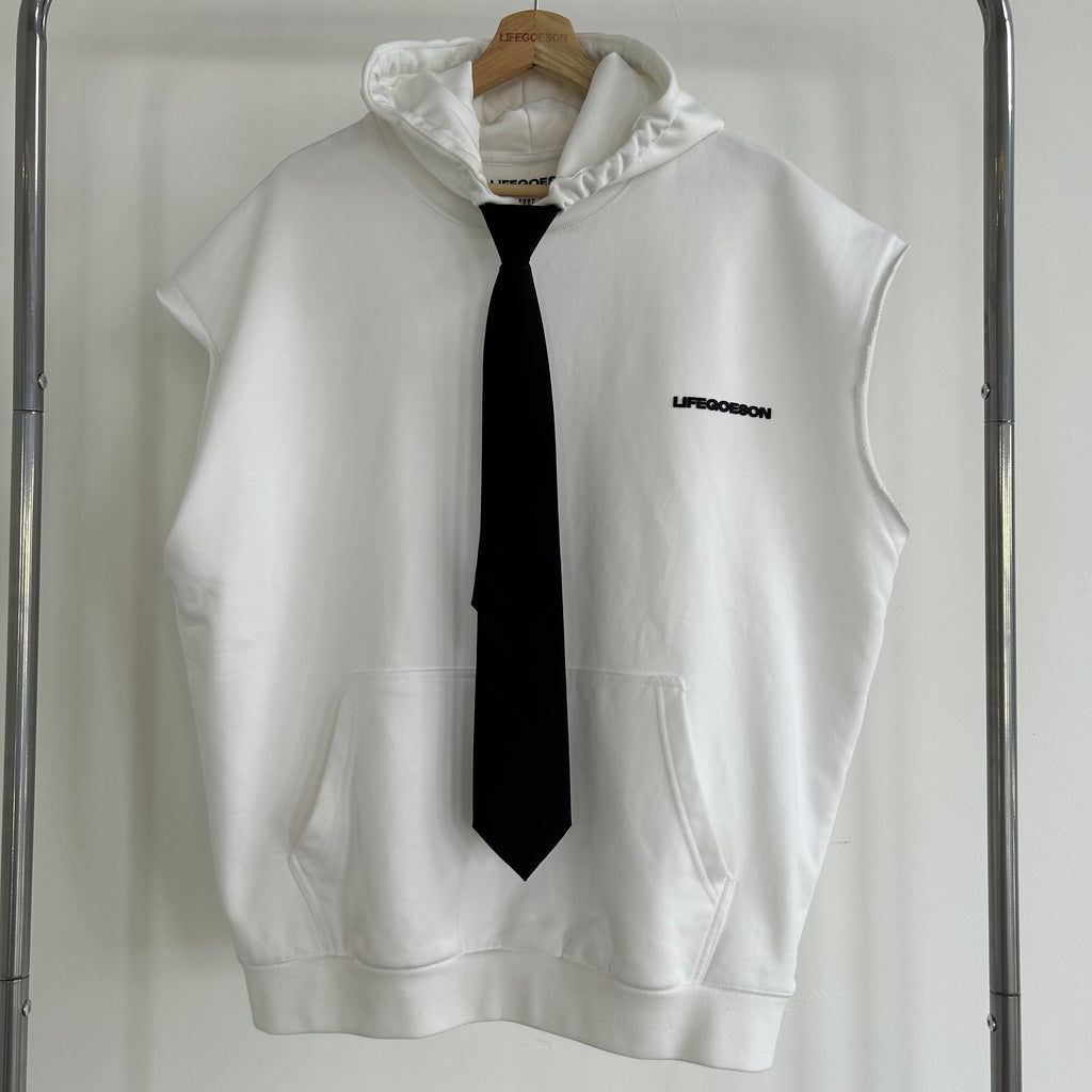 LIFEGOESON 25SS - Hooded Sleeveless Pullover Hoodie with Tie-End Drawstrings