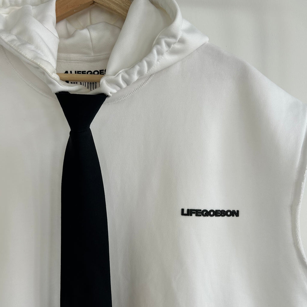LIFEGOESON 25SS - Hooded Sleeveless Pullover Hoodie with Tie-End Drawstrings