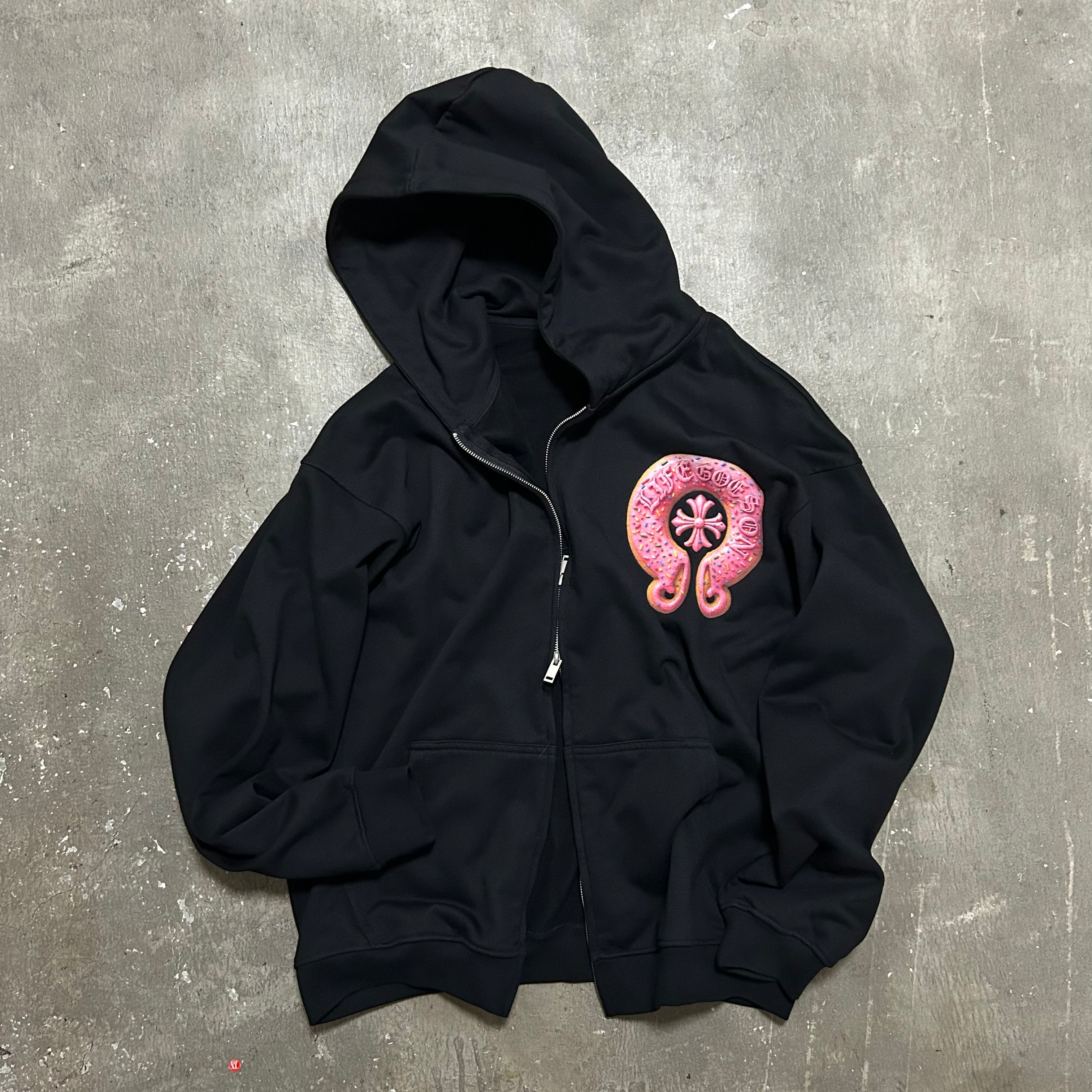 LIFEGOESON 25AW - Strawberry Donut Cross Zip-Up Hoodie