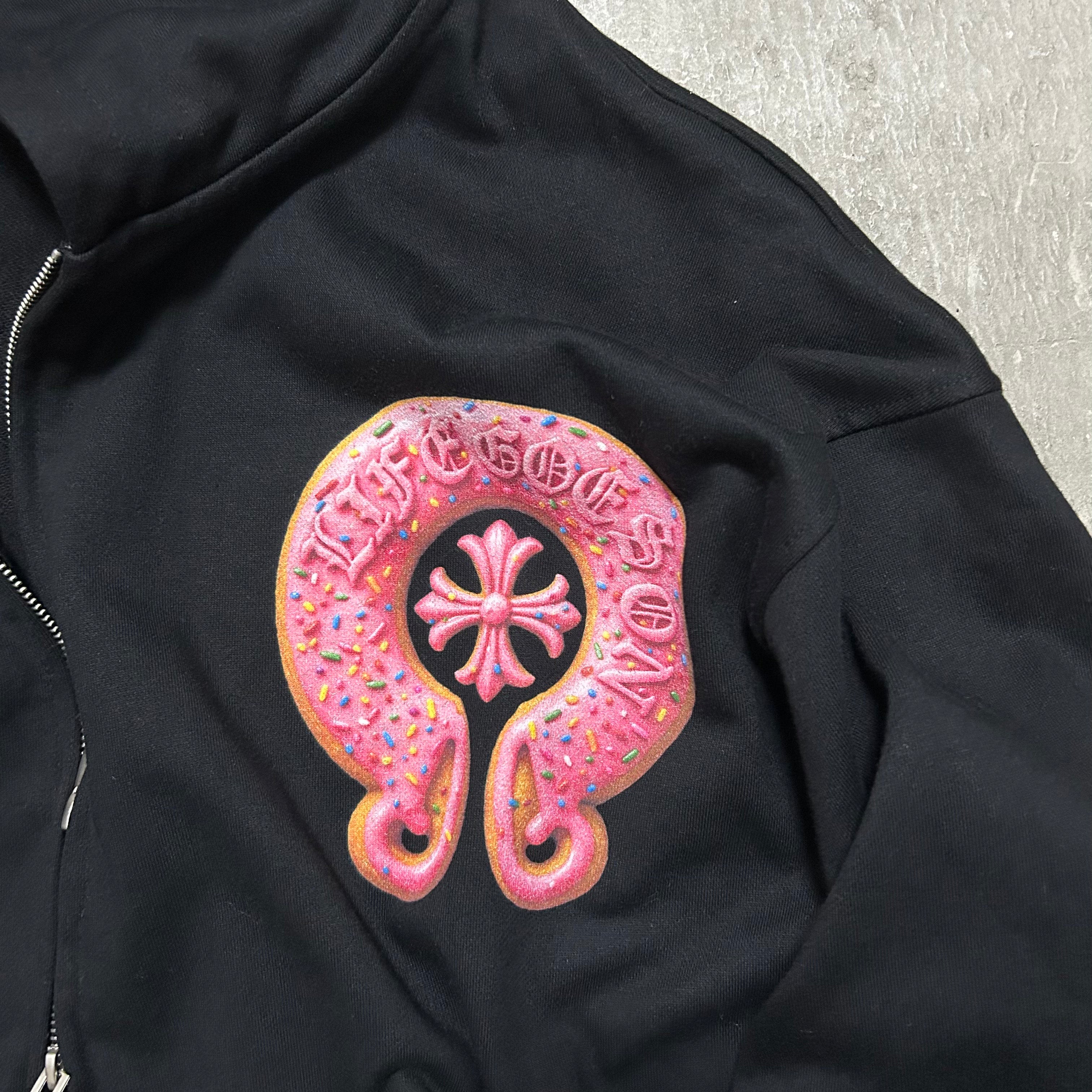 LIFEGOESON 25AW - Strawberry Donut Cross Zip-Up Hoodie