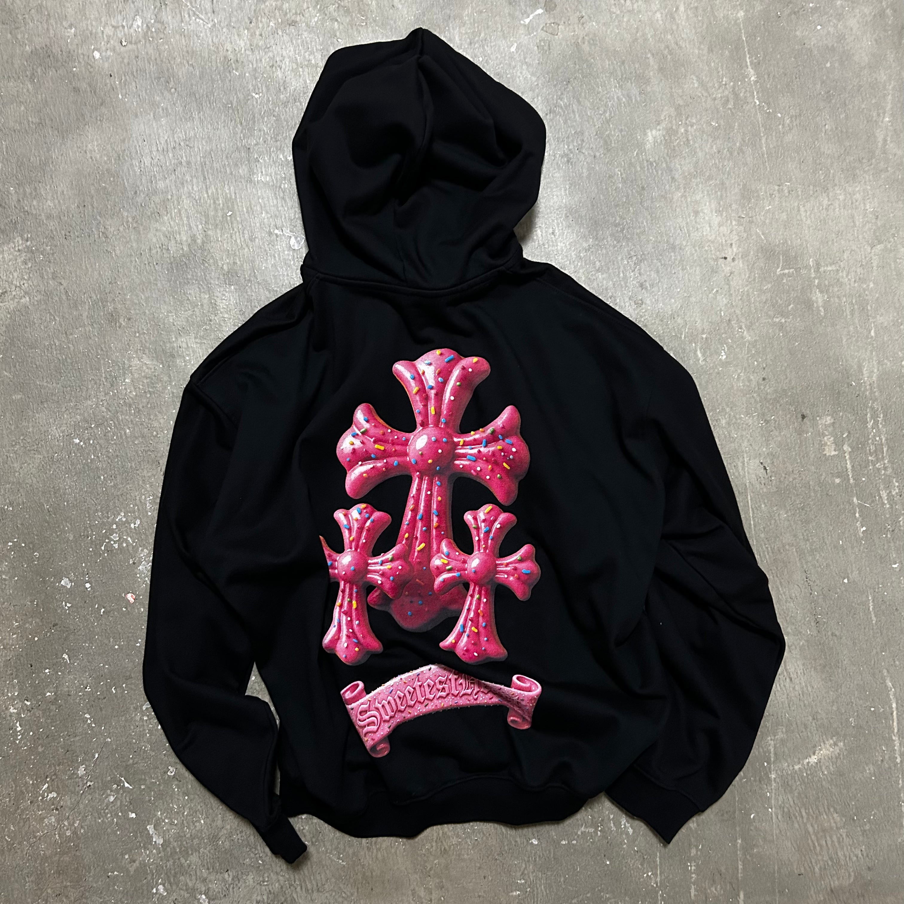 LIFEGOESON 25AW - Strawberry Donut Cross Zip-Up Hoodie