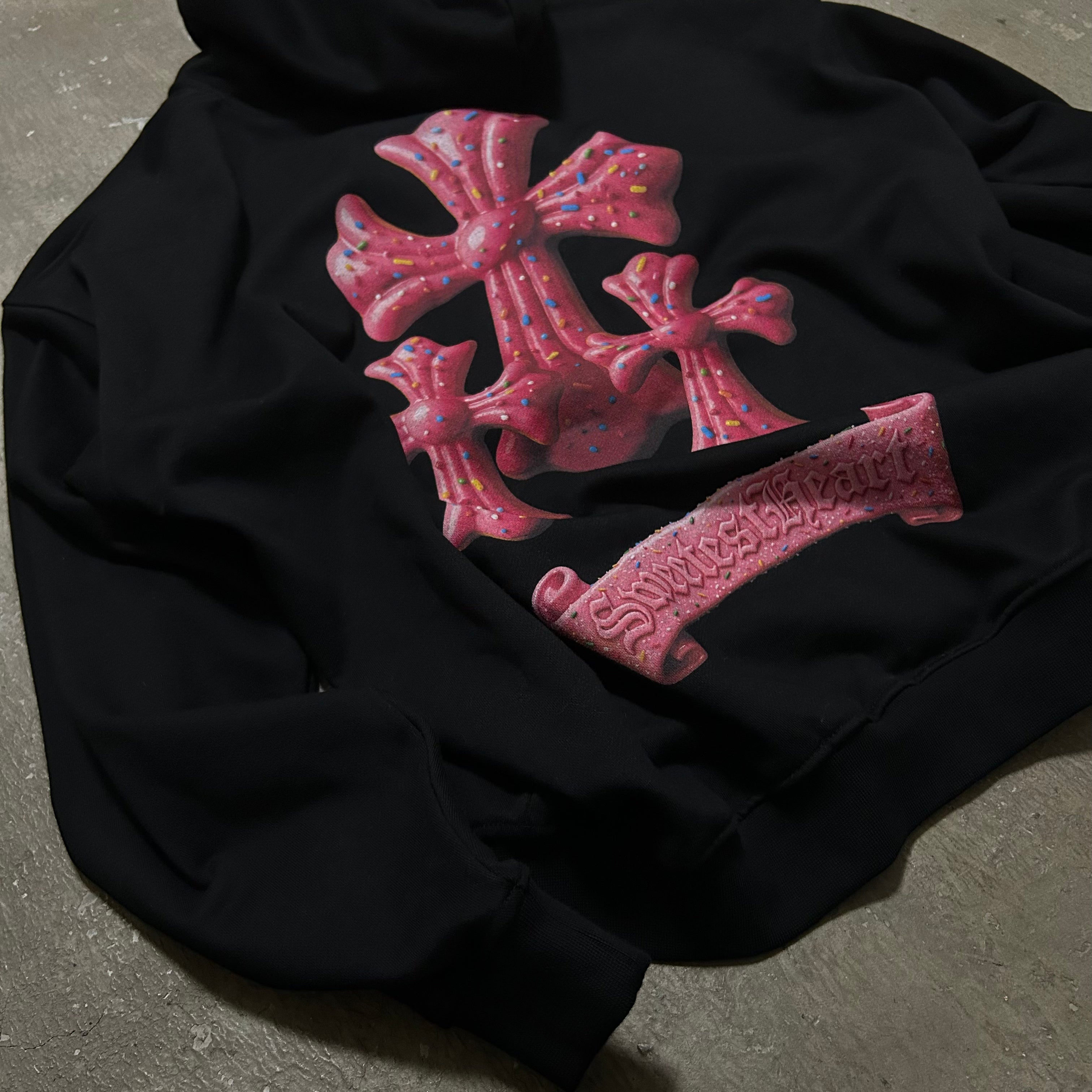 LIFEGOESON 25AW - Strawberry Donut Cross Zip-Up Hoodie