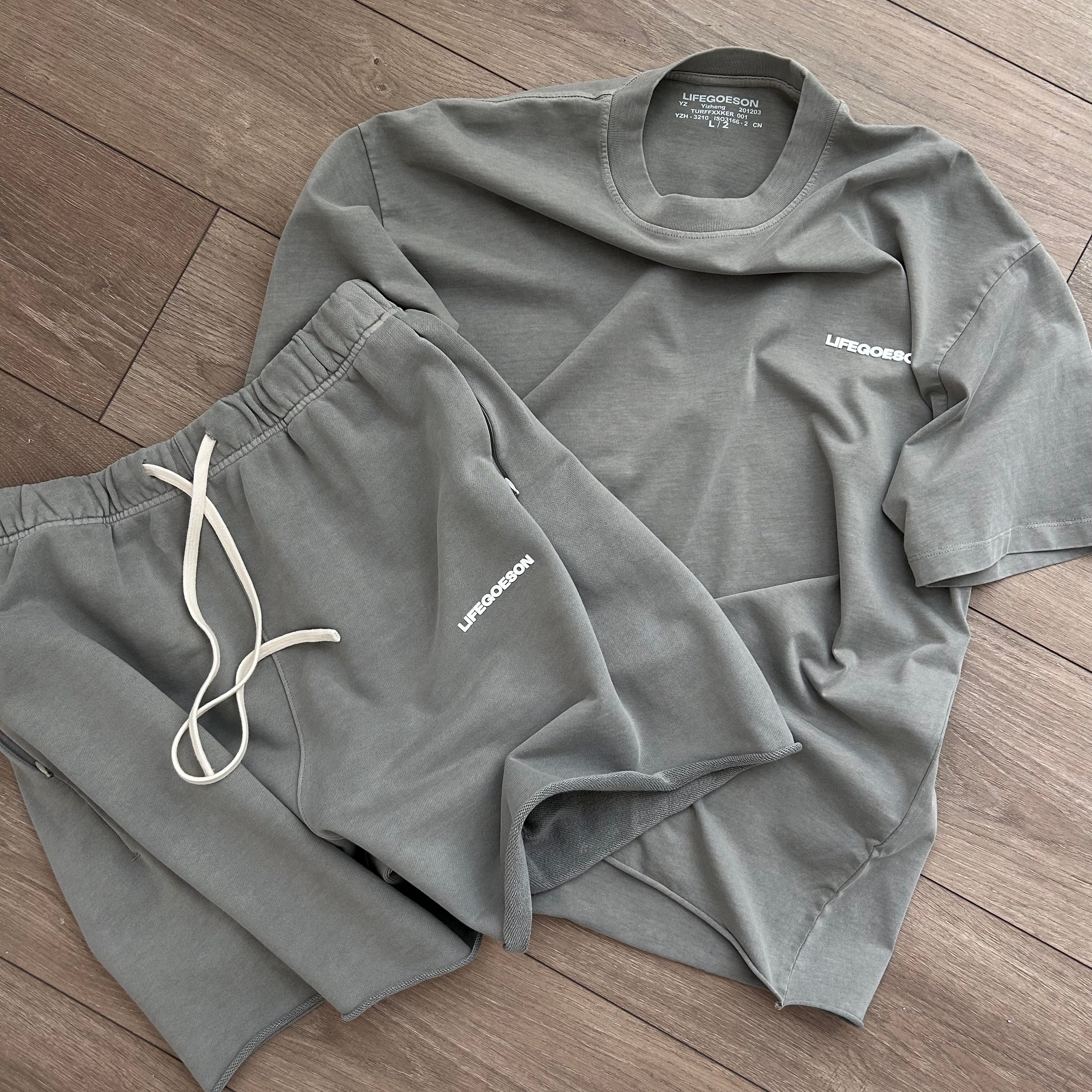 LIFEGOESON 25SS - Washed Cement Gray Shorts Set